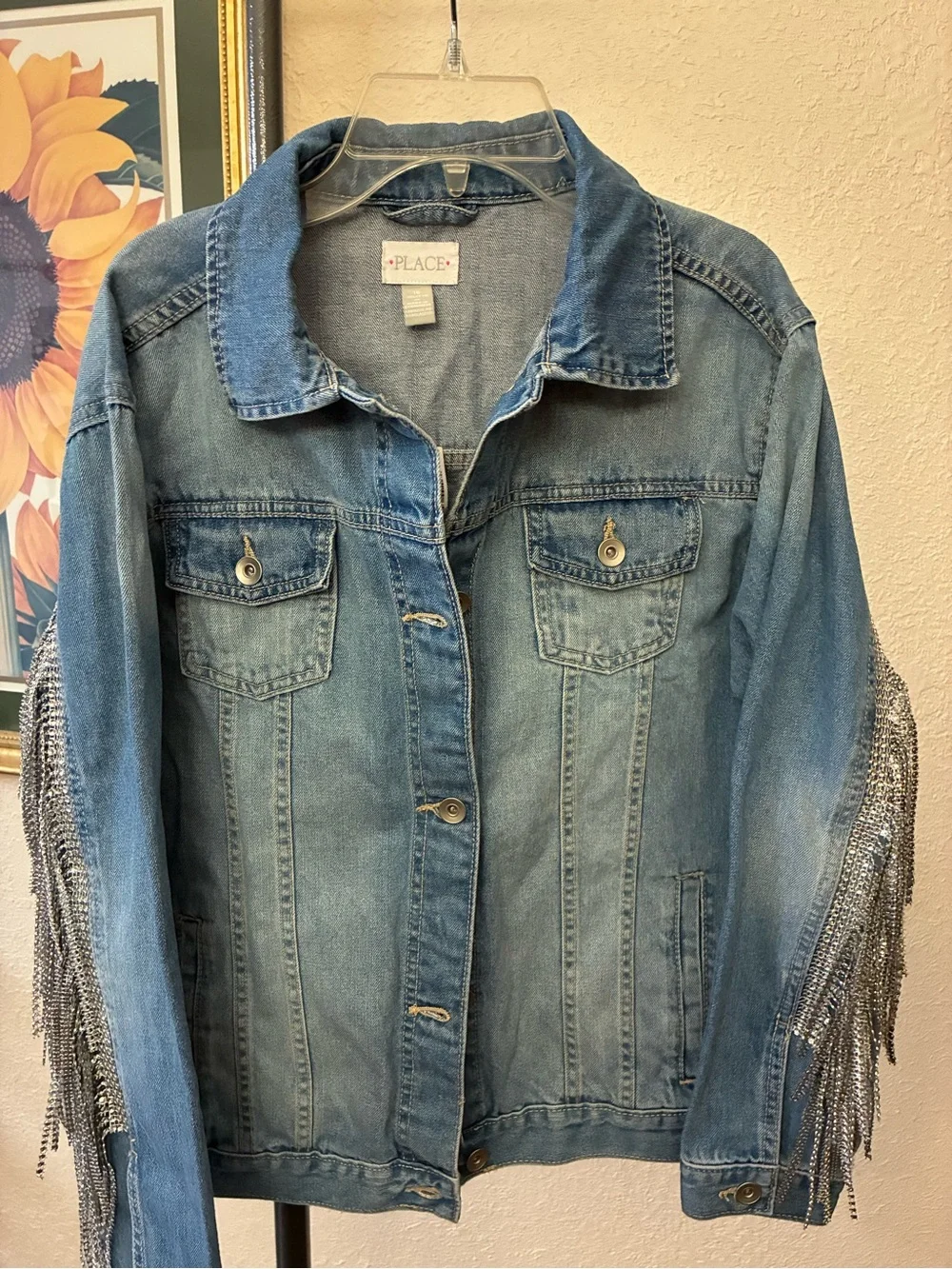 The Childrens Place Light Denim Jacket with with Fringe
